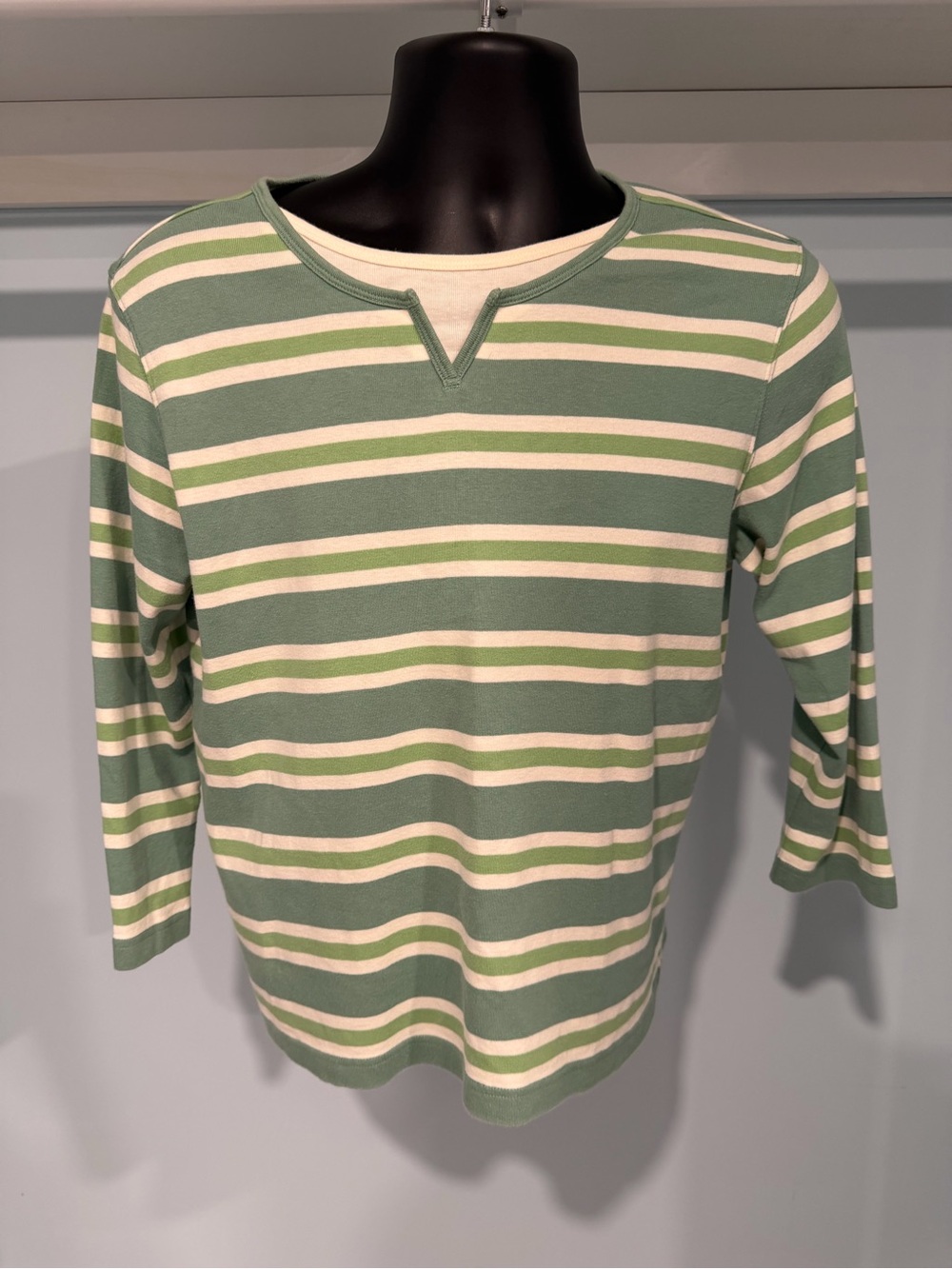 Van Heusen Green & White Striped Long-Sleeve Tee
